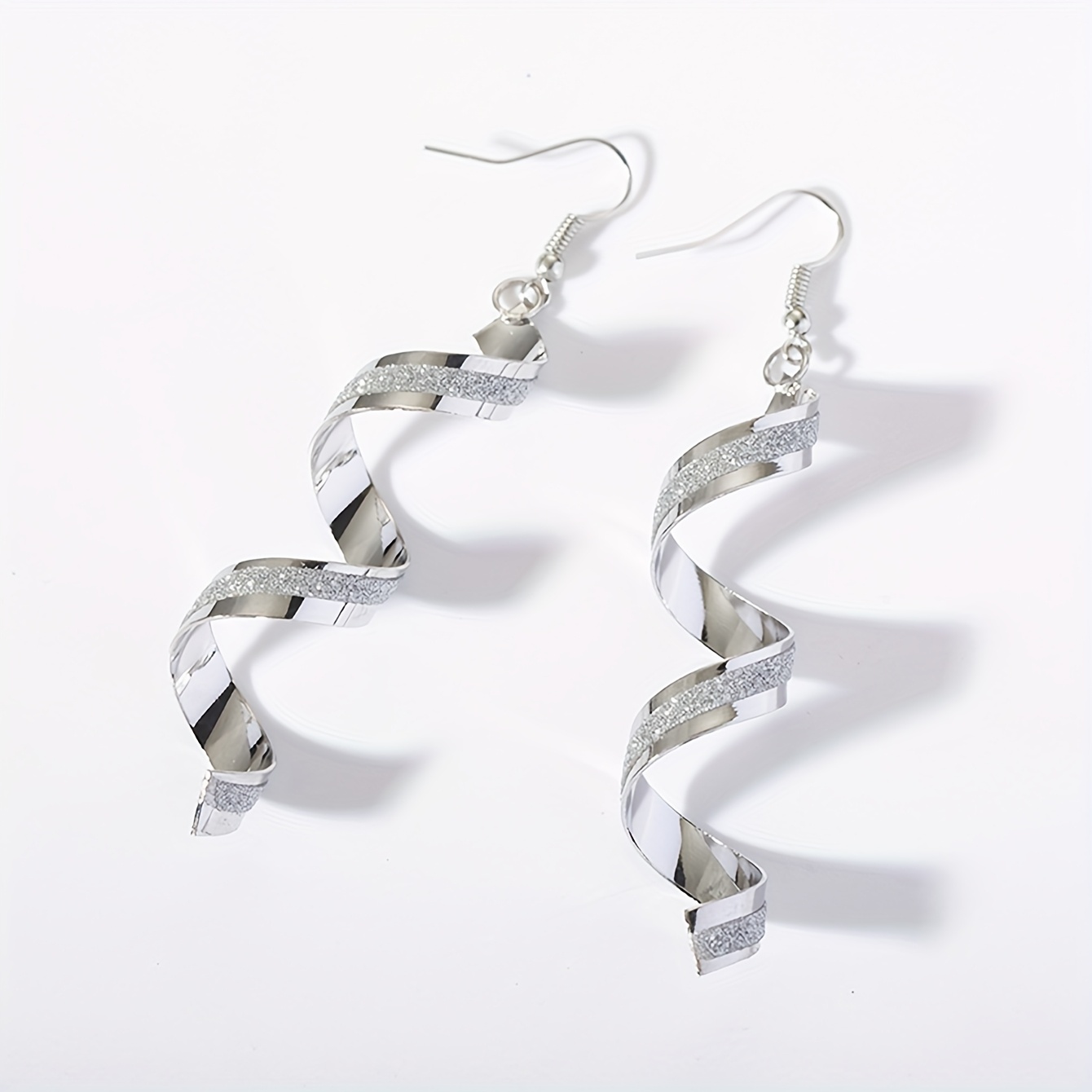 Spiral Wave Drop Earrings for Women in Silver Tone